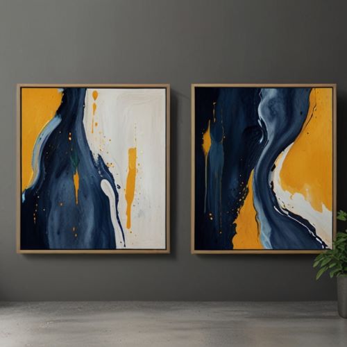 two-paintings-are-gray-wall-with-yellow-blue-background