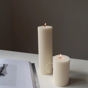 Scented soy ribbed pillar candle