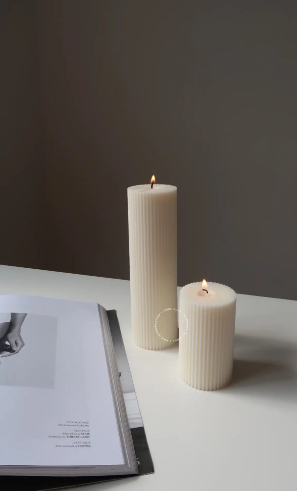 Scented soy ribbed pillar candle